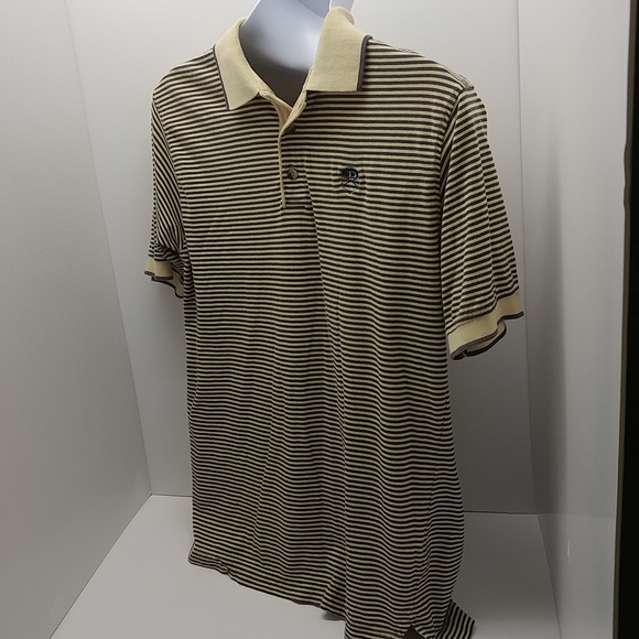 Dockers Khakiware men's short sleeve polo shirt large blue/yellow stripes - Picture 3 of 12